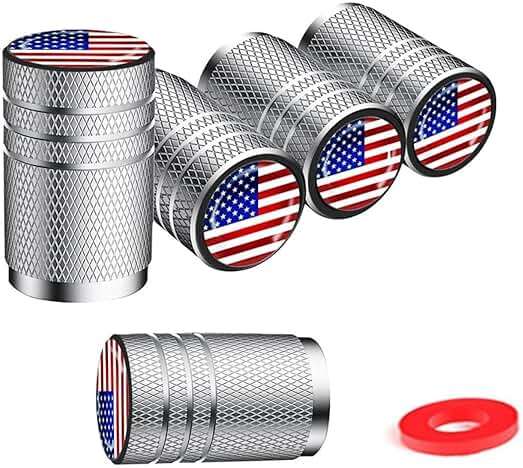 IJUSHND American Flag Chrome tire Valve stem caps, Silver, 5 pcs/Pack, Tire Valve Cap Set,Corrosion Resistant, Plastic Liner Leak-Proof,for Cars Trucks Motorcycles SUVs and Bikes - Image 1
