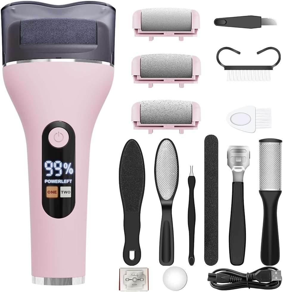 Electric Callus Remover for Feet Rechargeable Portable Electronic Foot File Pedicure Tools 16 in 1 Foot Callus Remover Kit Foot Scrubber to Remove Dead Skin (Pink) - Image 1