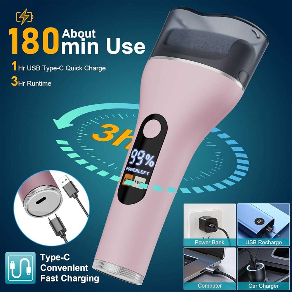 Electric Callus Remover for Feet Rechargeable Portable Electronic Foot File Pedicure Tools 16 in 1 Foot Callus Remover Kit Foot Scrubber to Remove Dead Skin (Pink) - Image 3