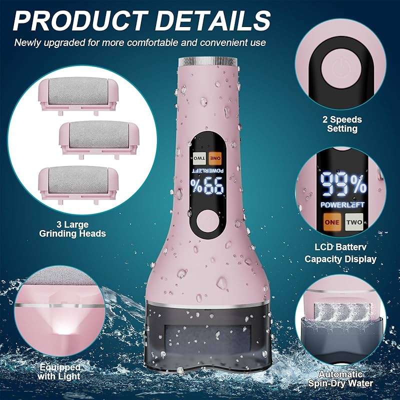 Electric Callus Remover for Feet Rechargeable Portable Electronic Foot File Pedicure Tools 16 in 1 Foot Callus Remover Kit Foot Scrubber to Remove Dead Skin (Pink) - Image 6