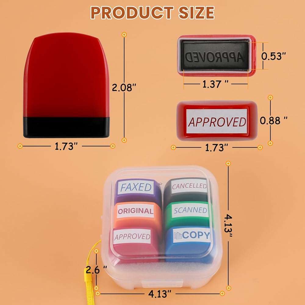 Portable Office Stamps Set, 6 Pcs (Scanned, Approved, Faxed, Copy) - Self Inking Red & Blue Ink Rubber Stamps for Paperwork, Business Documents, Emails, Records | by 6uGooes - Image 3