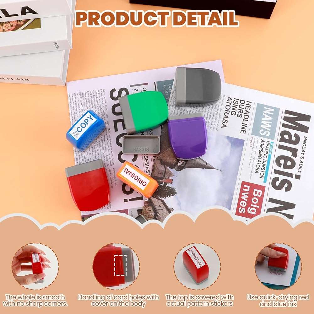 Portable Office Stamps Set, 6 Pcs (Scanned, Approved, Faxed, Copy) - Self Inking Red & Blue Ink Rubber Stamps for Paperwork, Business Documents, Emails, Records | by 6uGooes - Image 4