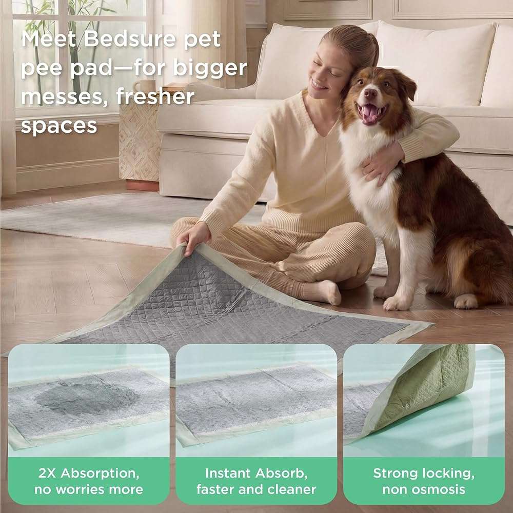 Bedsure Dog Pee Pads Extra Large, 28" x 34" Puppy Pads 52 Count, Super Absorbent & Leak Proof, XL Training Pads Quick Dry Disposable Potty Pad with Odor-Control Activated Carbon & ECO Green Material - Image 2