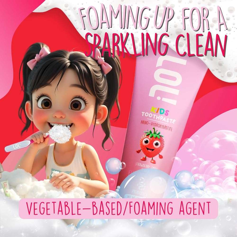LOL Fluoride Free Toothpaste Kids, Nano Hydroxyapatite Toothpaste Kids with Probiotics & Xylitol, Remineralizing Toothpaste, Natural Plant-Based Foam, Strawberry Flavor - Image 4