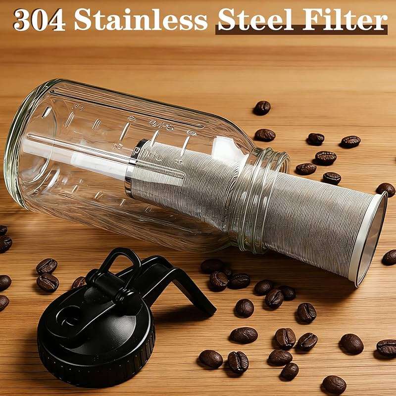 Cold Brew Coffee Maker, 64oz Cold Brew Pitcher with Stainless Steel Filter & Coffee Mat, Glass Cold Brew Mason Jar with Airtight Lid, Cold Brew Brewer Kit Tea Infuser Pitcher, Gifts for Coffee Lovers - Image 2