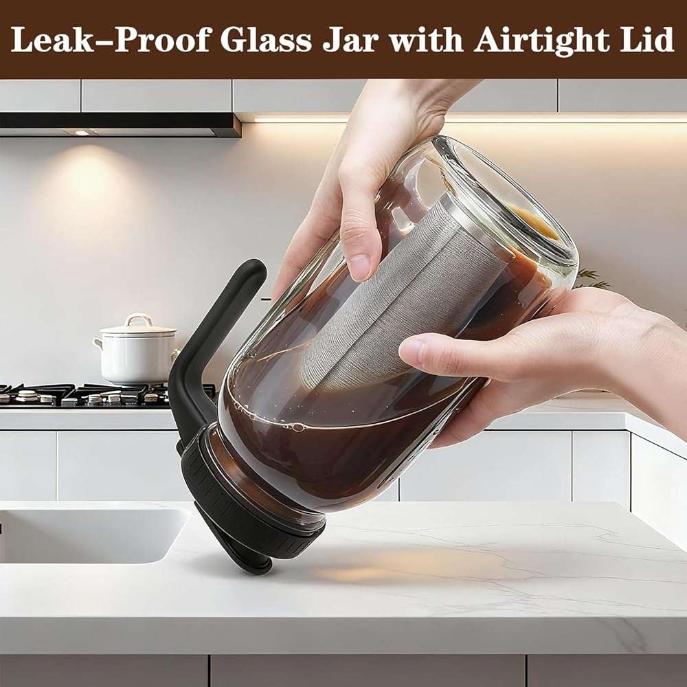 Cold Brew Coffee Maker, 64oz Cold Brew Pitcher with Stainless Steel Filter & Coffee Mat, Glass Cold Brew Mason Jar with Airtight Lid, Cold Brew Brewer Kit Tea Infuser Pitcher, Gifts for Coffee Lovers - Image 4