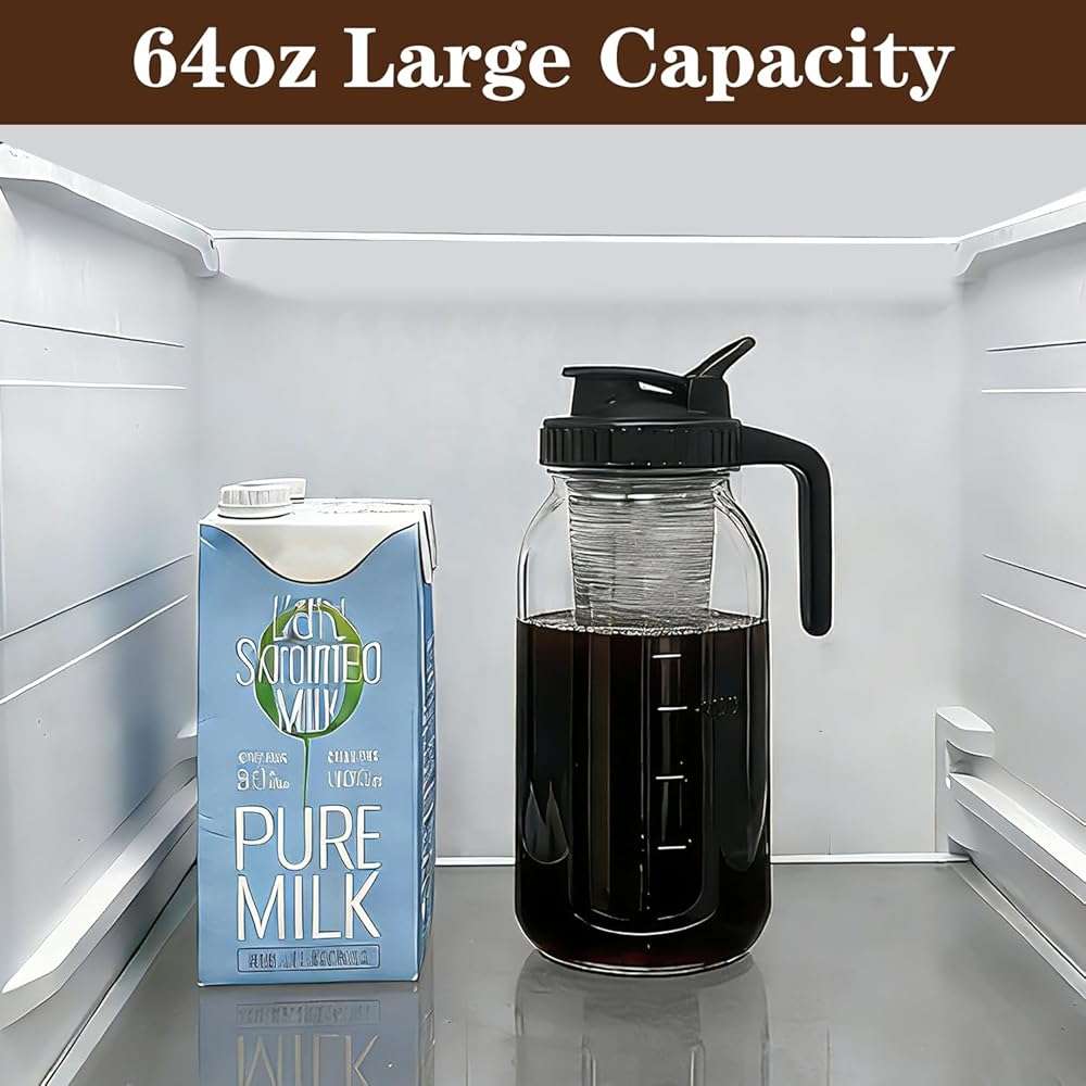 Cold Brew Coffee Maker, 64oz Cold Brew Pitcher with Stainless Steel Filter & Coffee Mat, Glass Cold Brew Mason Jar with Airtight Lid, Cold Brew Brewer Kit Tea Infuser Pitcher, Gifts for Coffee Lovers - Image 5