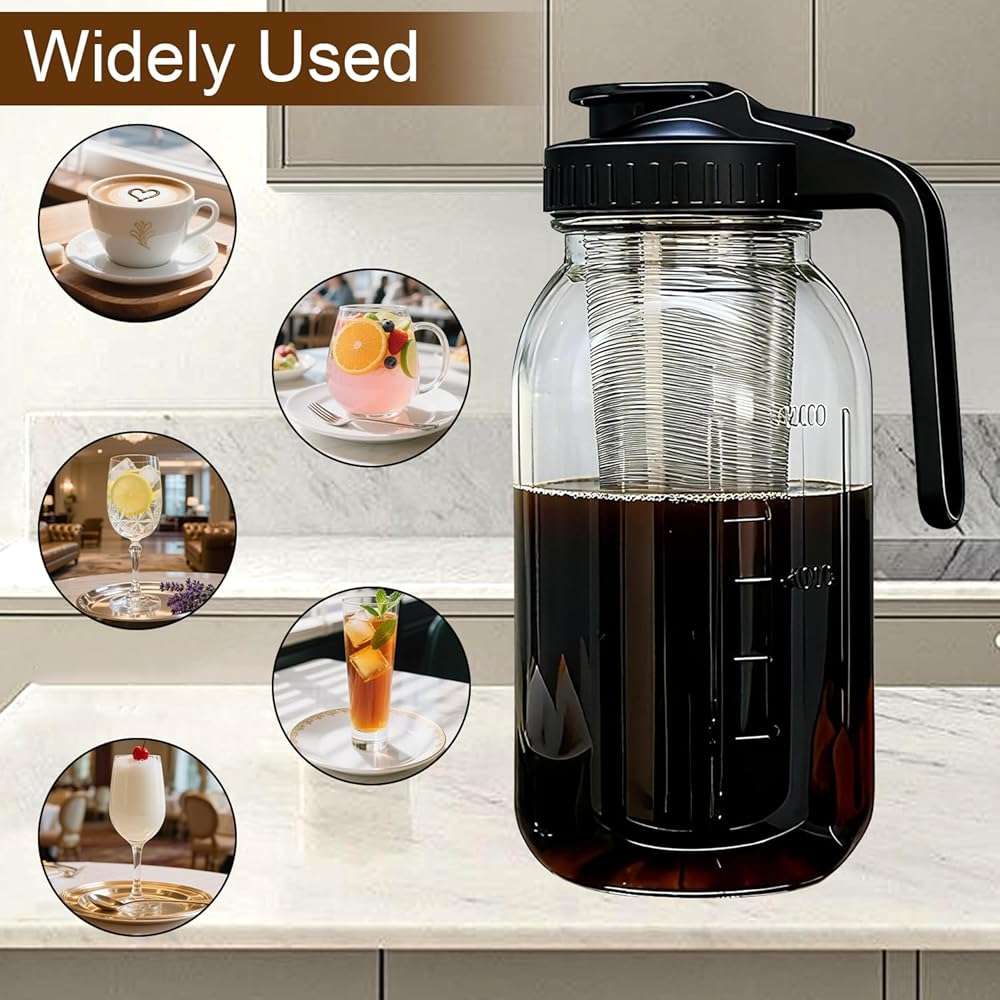 Cold Brew Coffee Maker, 64oz Cold Brew Pitcher with Stainless Steel Filter & Coffee Mat, Glass Cold Brew Mason Jar with Airtight Lid, Cold Brew Brewer Kit Tea Infuser Pitcher, Gifts for Coffee Lovers - Image 9