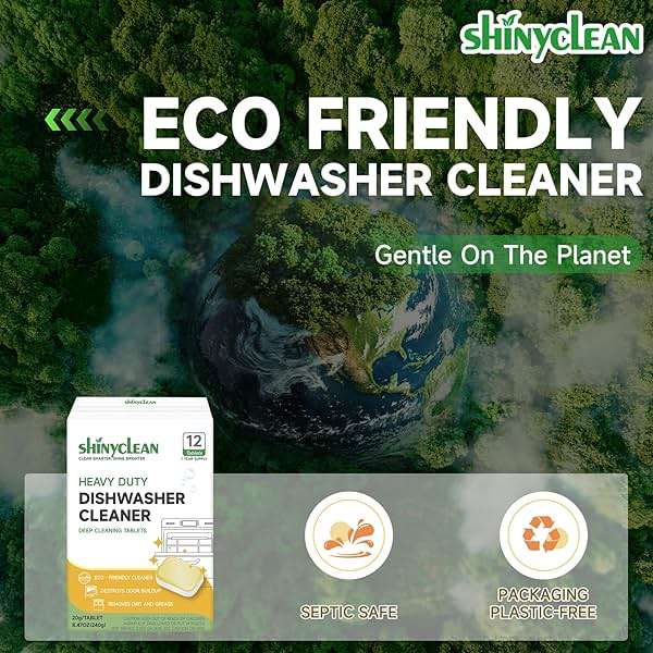 Shinyclean Heavy Duty Dishwasher Cleaner & Deodorizer Tablets, 20g*12 Pack | 1 Year supply, dishwasher descaler, septic safe, removes limescale, hard water stains & bad odors to refresh your machine - Image 8