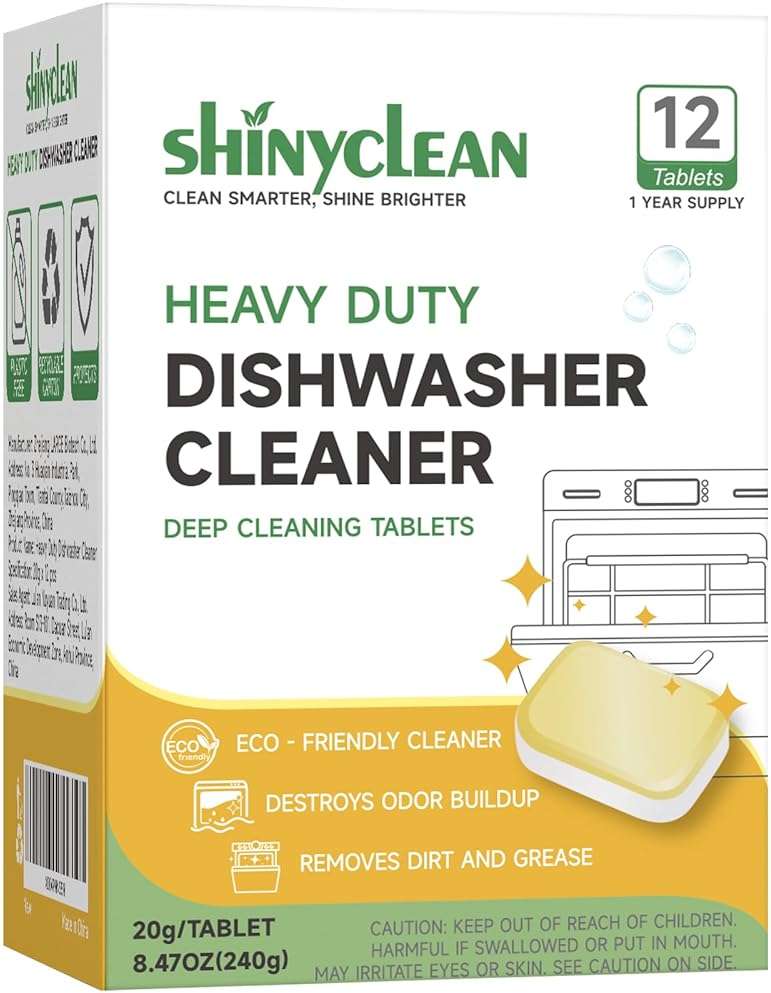 Shinyclean Heavy Duty Dishwasher Cleaner & Deodorizer Tablets, 20g*12 Pack | 1 Year supply, dishwasher descaler, septic safe, removes limescale, hard water stains & bad odors to refresh your machine - Image 9