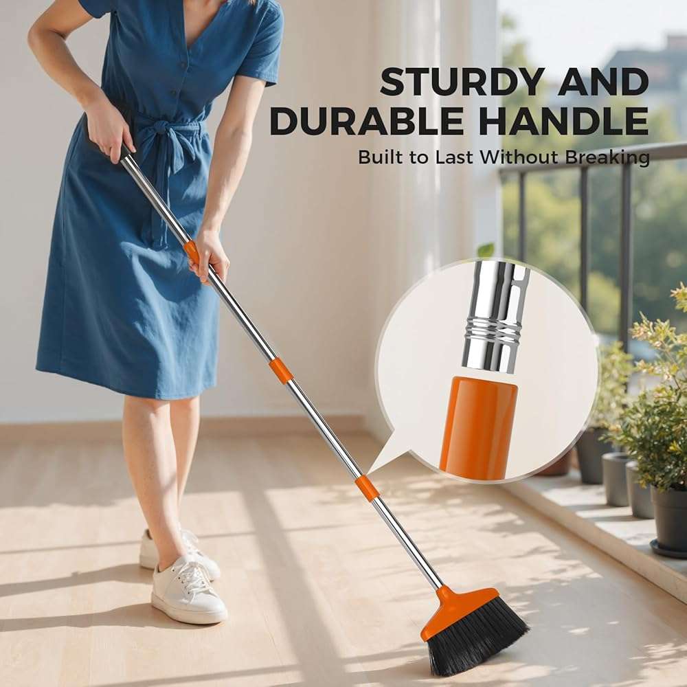 Handy Broom, Indoor/Outdoor Brooms, Duty Kitchen Broom, for Home Garage Kitchen Office Courtyard Lobby Patio Lawn Concrete (1, Orange) - Image 4