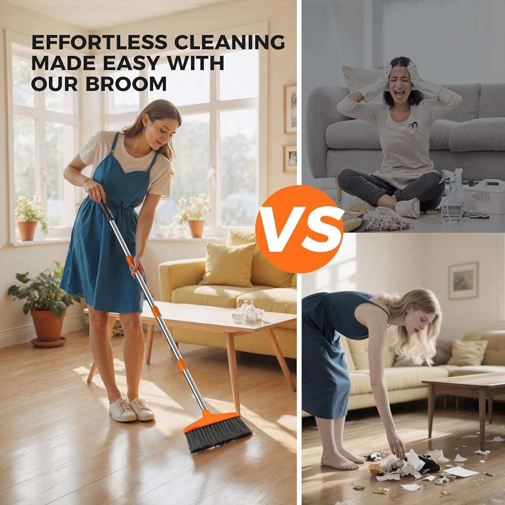 Handy Broom, Indoor/Outdoor Brooms, Duty Kitchen Broom, for Home Garage Kitchen Office Courtyard Lobby Patio Lawn Concrete (1, Orange) - Image 6