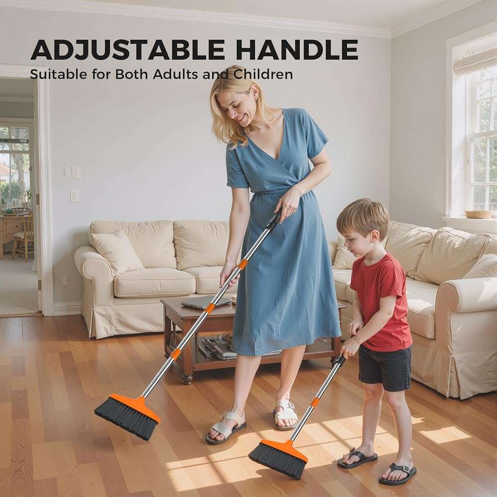 Handy Broom, Indoor/Outdoor Brooms, Duty Kitchen Broom, for Home Garage Kitchen Office Courtyard Lobby Patio Lawn Concrete (1, Orange) - Image 8