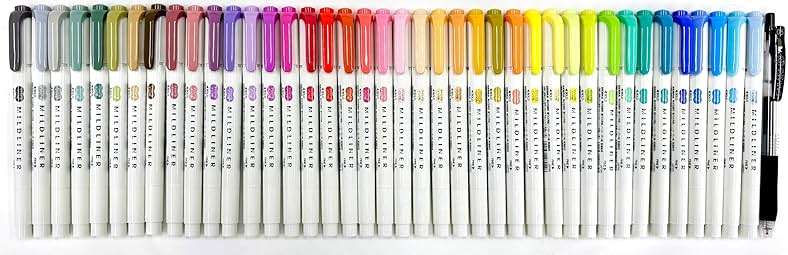 Zebra Mildliner Soft Color Double-Sided Highlighter Pens 40 Full Color Assorted with Sarasa Clip Pen Black 0.5mm and Original Vinyl Pen Case - Image 1