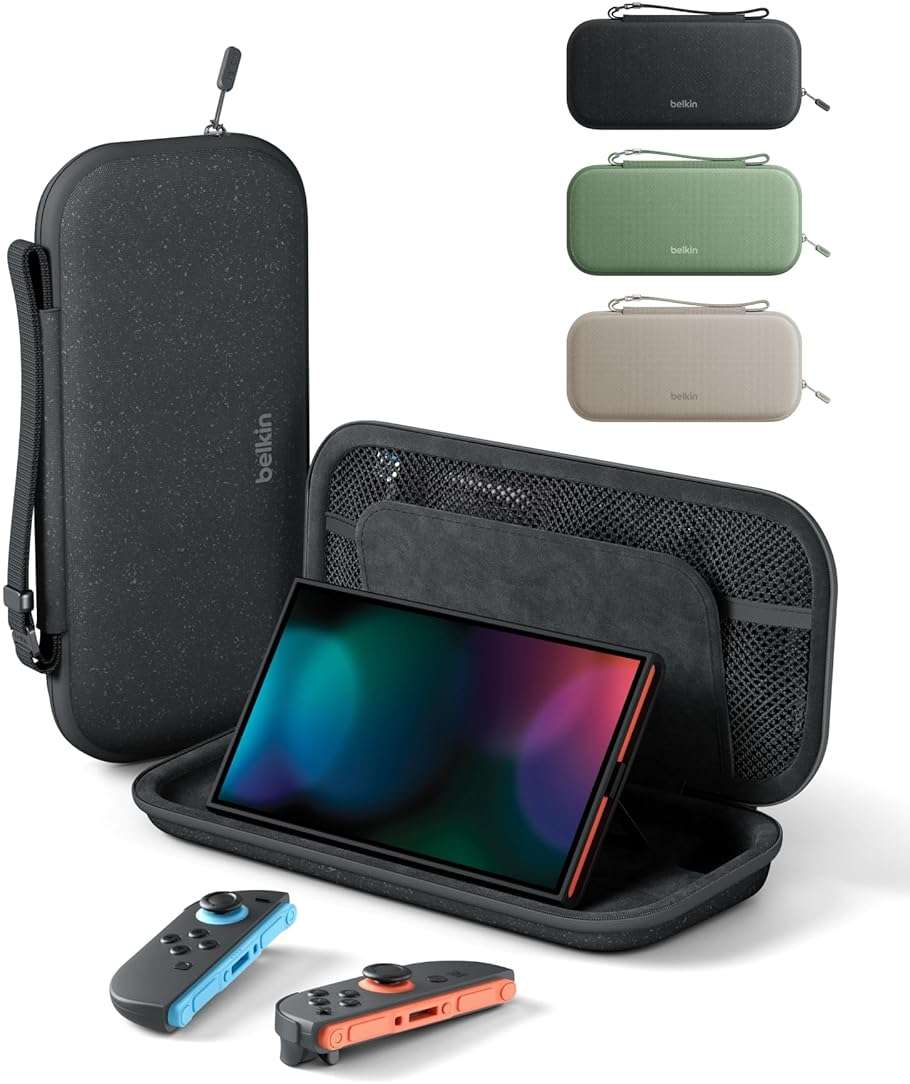 Belkin Nintendo Switch 2 Case, Travel Bag w/AirTag Holder & Storage Pocket for Up to 12 Game Cards - Portable, Lightweight Carrying Case w/Hard Shell, Soft Interior, Switch 2 Accessories - Charcoal - Image 1
