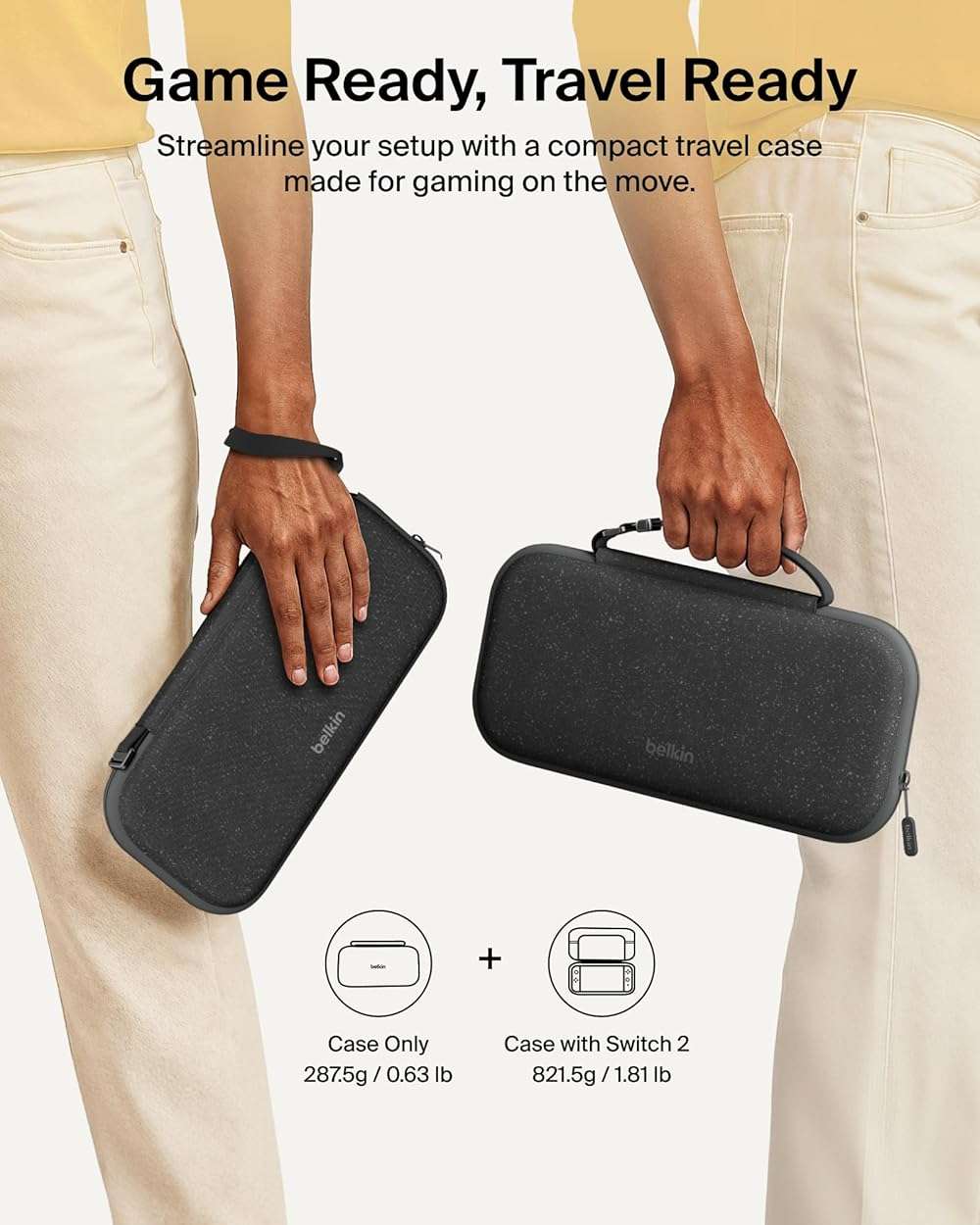Belkin Nintendo Switch 2 Case, Travel Bag w/AirTag Holder & Storage Pocket for Up to 12 Game Cards - Portable, Lightweight Carrying Case w/Hard Shell, Soft Interior, Switch 2 Accessories - Charcoal - Image 5