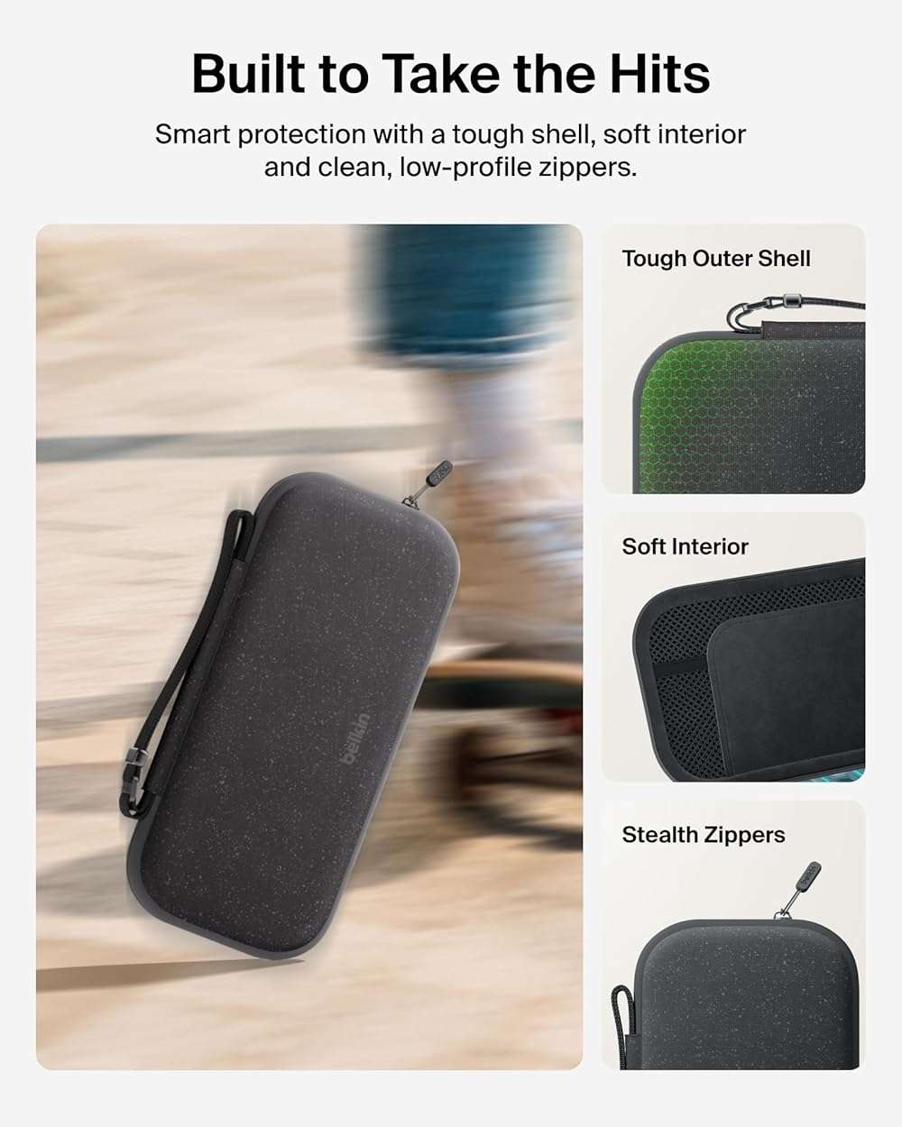 Belkin Nintendo Switch 2 Case, Travel Bag w/AirTag Holder & Storage Pocket for Up to 12 Game Cards - Portable, Lightweight Carrying Case w/Hard Shell, Soft Interior, Switch 2 Accessories - Charcoal - Image 6