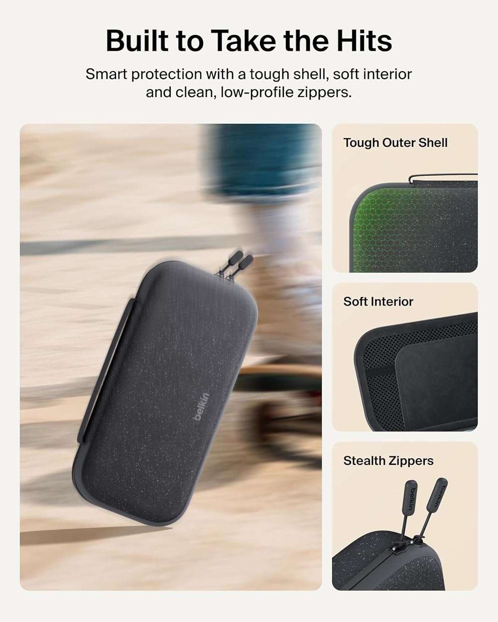 Belkin Nintendo Switch 2 Case w/Integrated 10000mAh Power Bank Charger, Portable Hard Shell Protective Carrying Case with Pockets for AirTag, Game Cartridges for Travel - Charcoal - Image 6