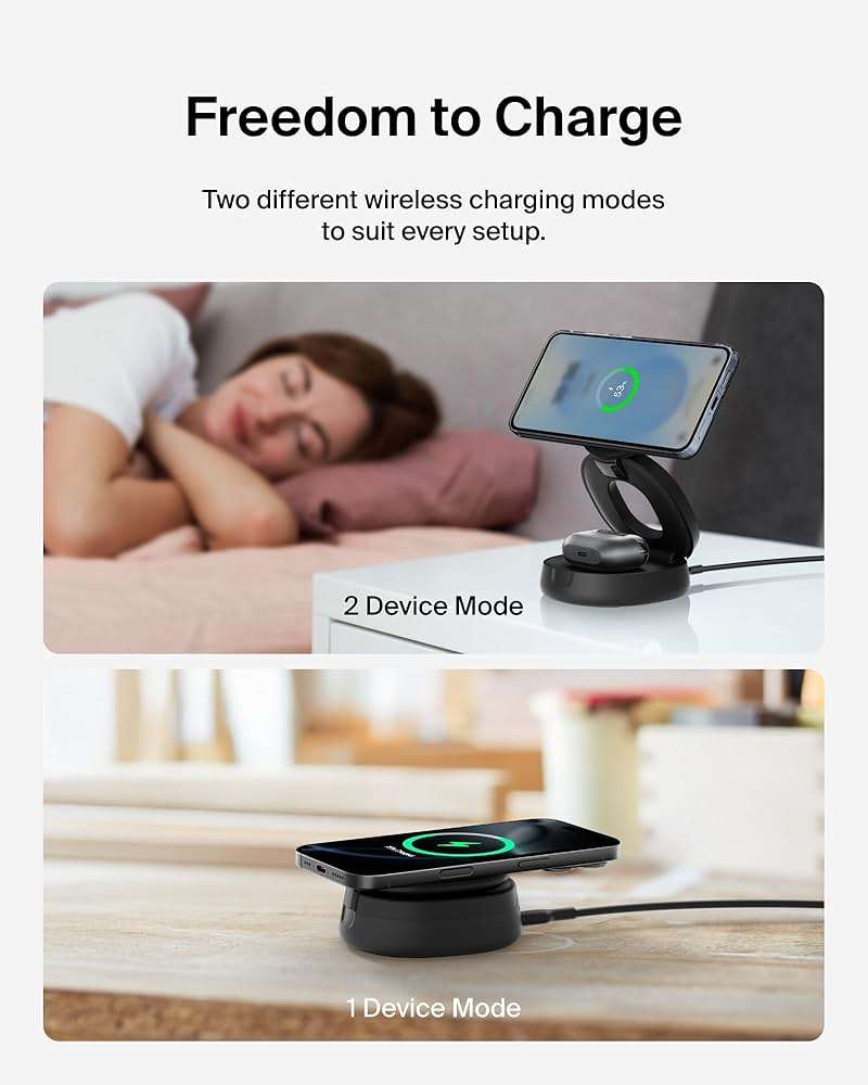 Belkin MagSafe Charger Compatible, 2-in-1 Qi2 Wireless Charging Station 15W, Convertible Charger for iPhone 17, Apple Watch, AirPods, Pixel 10, Portable Phone Stand for Travel w/ 30W Adapter - Black - Image 5