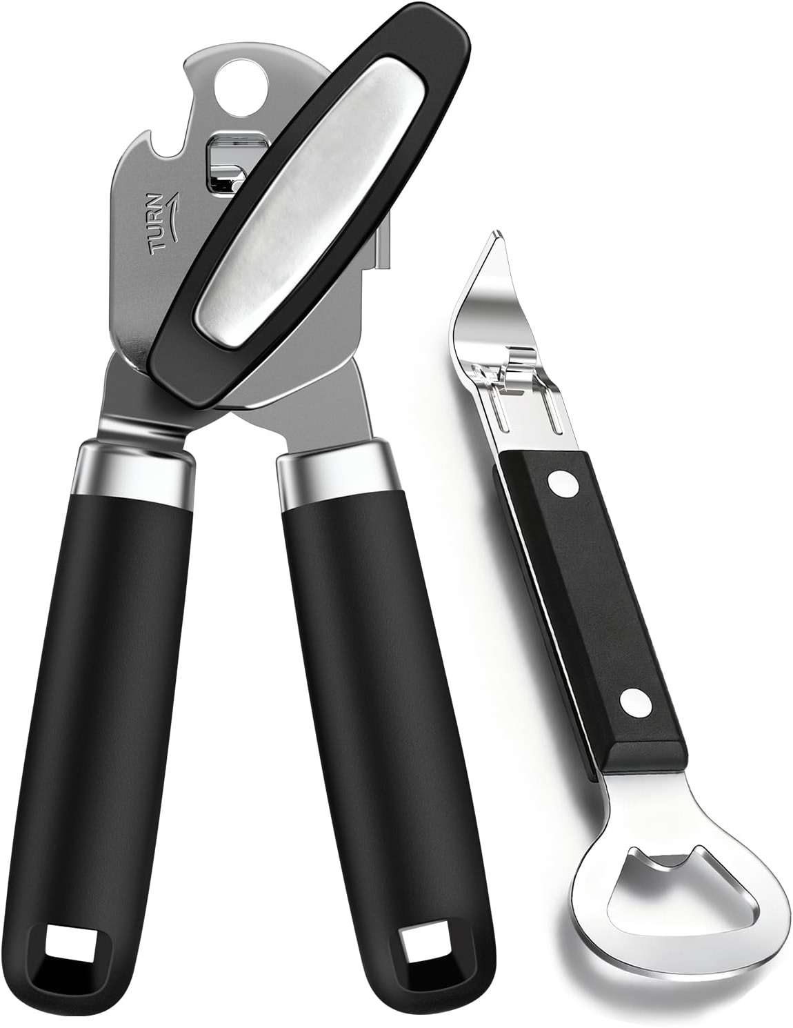 3PCS Can Opener Manual & Bottle Opener & Wine Opener, Smooth Edge Can Openers with Strong Magnet, Heavy Duty Stainless Steel Abrelatas Handheld Waiter Corkscrew - Premium Kitchen Supplies (Black) - Image 1