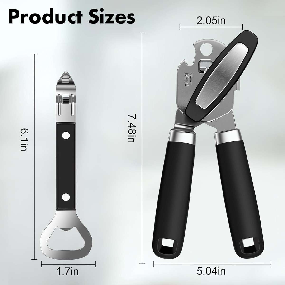 3PCS Can Opener Manual & Bottle Opener & Wine Opener, Smooth Edge Can Openers with Strong Magnet, Heavy Duty Stainless Steel Abrelatas Handheld Waiter Corkscrew - Premium Kitchen Supplies (Black) - Image 3