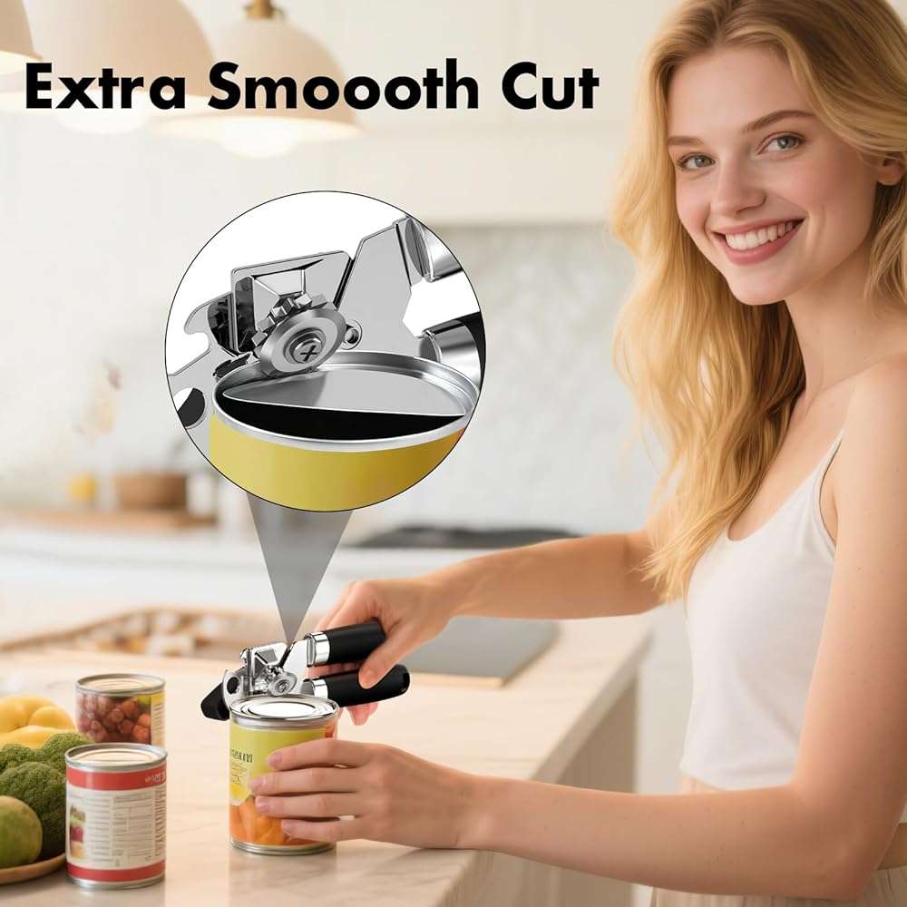 3PCS Can Opener Manual & Bottle Opener & Wine Opener, Smooth Edge Can Openers with Strong Magnet, Heavy Duty Stainless Steel Abrelatas Handheld Waiter Corkscrew - Premium Kitchen Supplies (Black) - Image 4