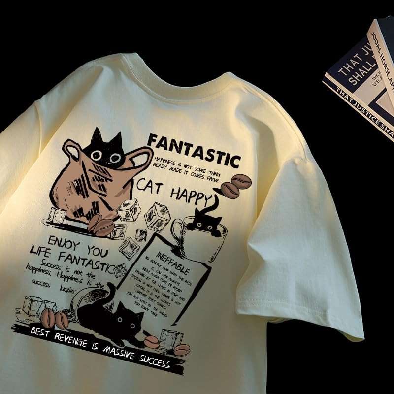Unisex Y2K Cat Letter Print T-Shirt Harajuku Kawaii Casual Oversize T-Shirts Short Sleeves Cotton Tops - Image 3