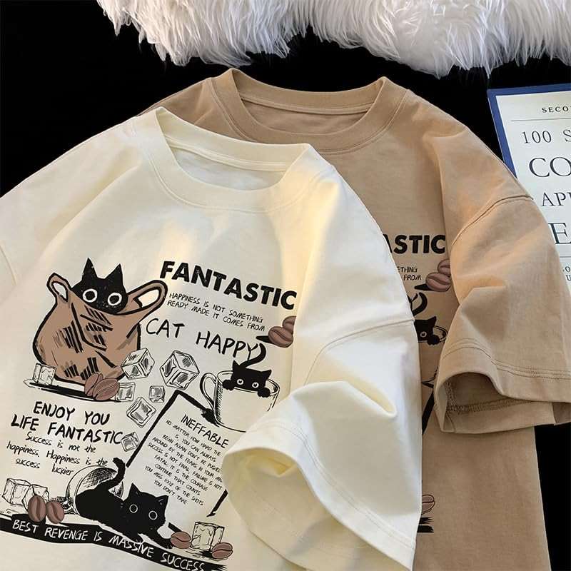 Unisex Y2K Cat Letter Print T-Shirt Harajuku Kawaii Casual Oversize T-Shirts Short Sleeves Cotton Tops - Image 4