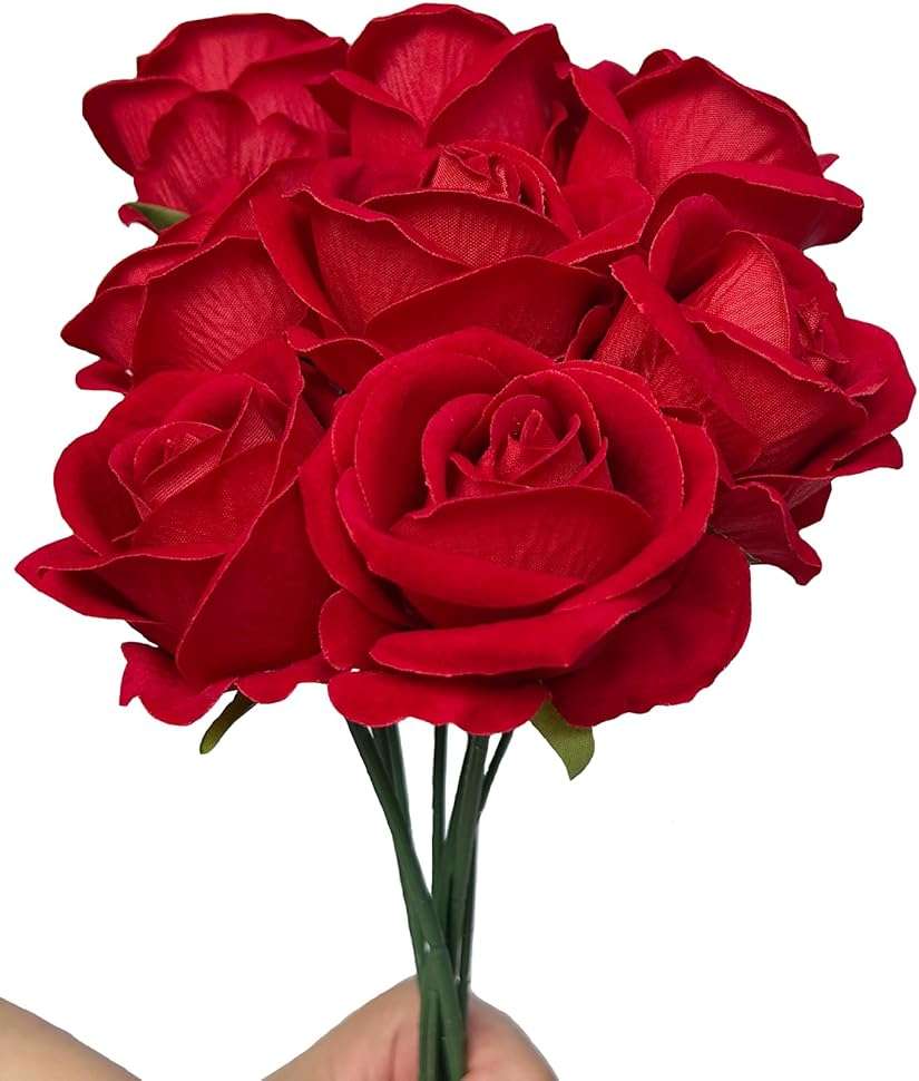 FagusHome 30 Pcs Silk Rose Artificial Flowers Roses Bulk Bouquet Fake Flowers Rose Heads with Stems for Home Wedding Decor (Red) - Image 6