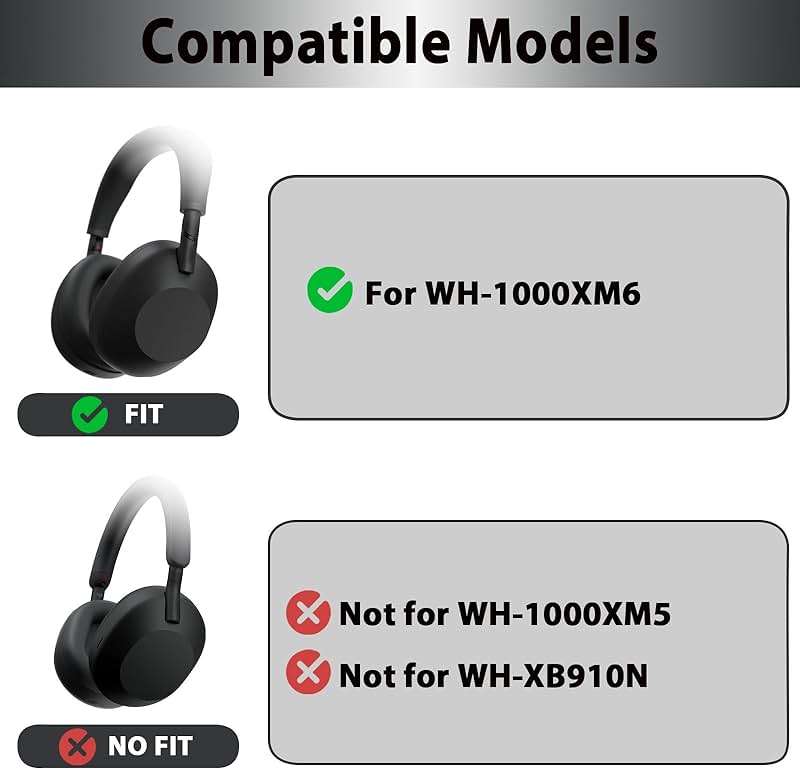 Adhiper 3-in-1 Silicone Sweat Case Cover for Sony WH-1000XM6 Headphones, XM6 Covers Accessories Silicone Ear Pads Covers & Headband Cover & Ear Cups Protector, Washable & Sweatproof - Black - Image 2