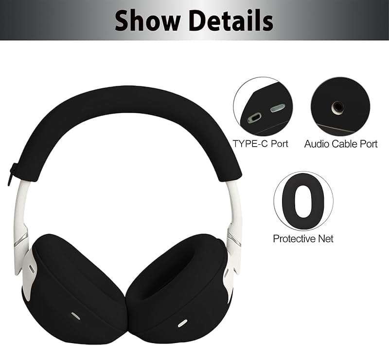 Adhiper 3-in-1 Silicone Sweat Case Cover for Sony WH-1000XM6 Headphones, XM6 Covers Accessories Silicone Ear Pads Covers & Headband Cover & Ear Cups Protector, Washable & Sweatproof - Black - Image 6