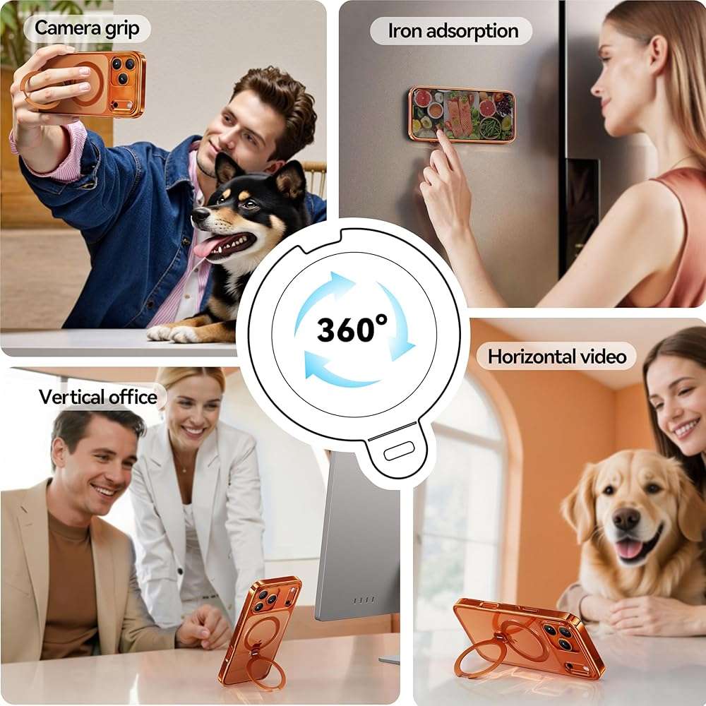 CASEKOO Glossy 360 Spin Magnetic Stand for iPhone 17 Pro Max Case [Fit for MagSafe][17FT Military Protection] Slim Hand-Polished Frame Titanium Alloy Sturdy Stand 6.9", Glossy Cosmic Orange - Image 8