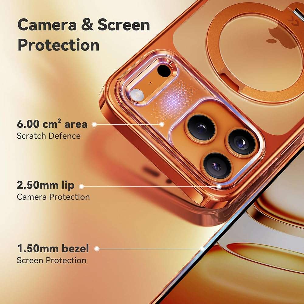 CASEKOO Glossy 360 Spin Magnetic Stand for iPhone 17 Pro Max Case [Fit for MagSafe][17FT Military Protection] Slim Hand-Polished Frame Titanium Alloy Sturdy Stand 6.9", Glossy Cosmic Orange - Image 9