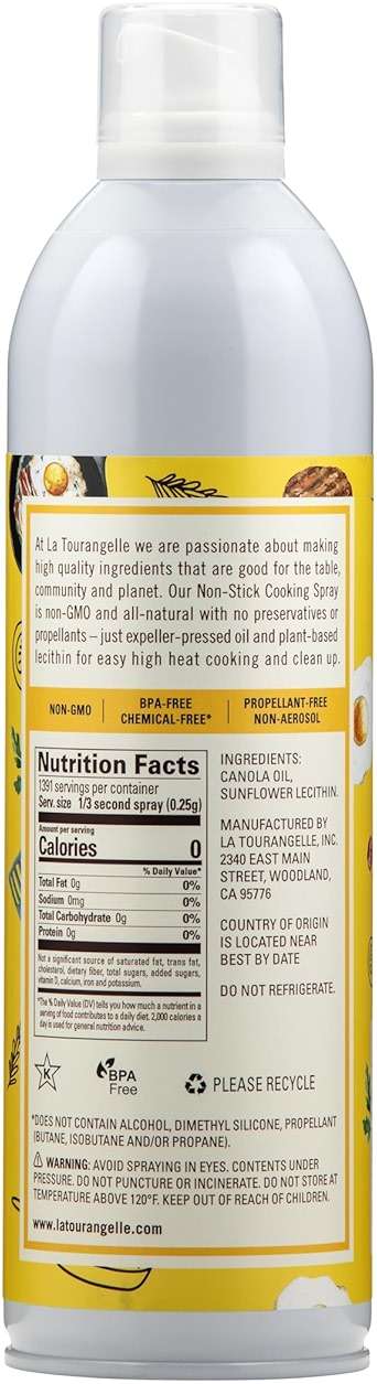 La Tourangelle, Non Stick Cooking Spray, Expeller Pressed Oil, Non Aerosol, For Neutral Flavor, Medium to High Heat, 13 Fl Oz (Pack of 2) - Image 3