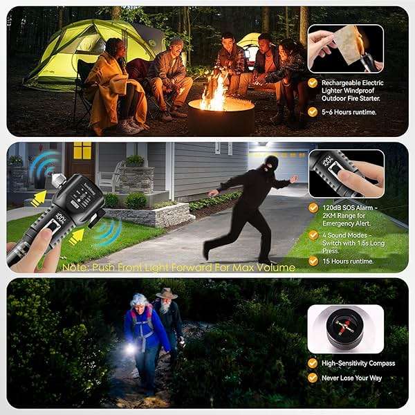 hawkbang 18-in-1 Solar/USB Rechargeable Car Emergency Flashlight Tool - Auto Safety Hammer Glass Breaker, Seatbelt Cutter, Flameless Fire Starter, SOS Alarm, Power Bank, Survival Gear, Driver Gifts - Image 7