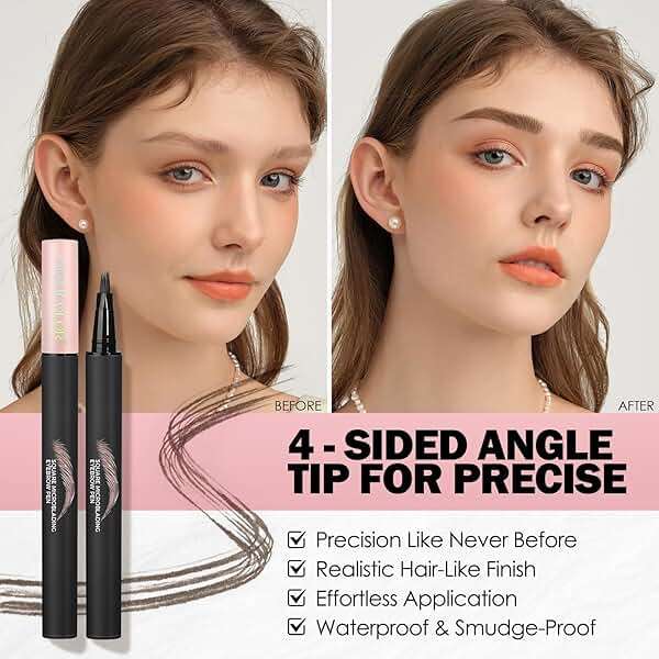 Anglicolor Microblading Eyebrow Pen, Liquid Eyebrow Pen, Square Angled Eyebrow Brush Natural Hair-Like Brow, Long-Lasting, Waterproof Eye brow Pencil for Women and Girls Makeup (01 Caramel Blonde) - Image 8