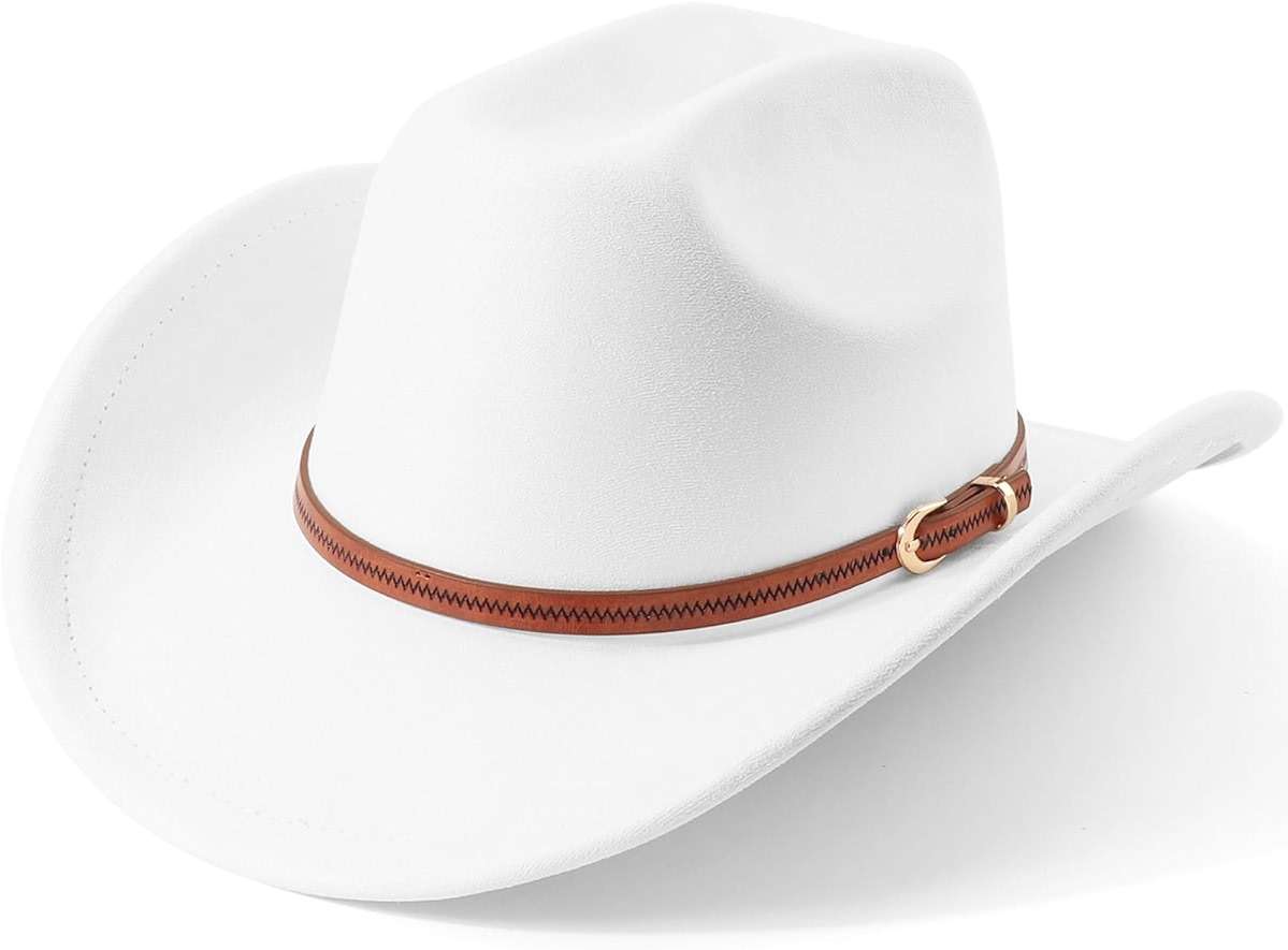Western Cowboy Hats for Women Classic Felt Wide Brim Fedora Hat with Belt Buckle Retro Panama Hat Unisex Rolled up Cap - Image 1