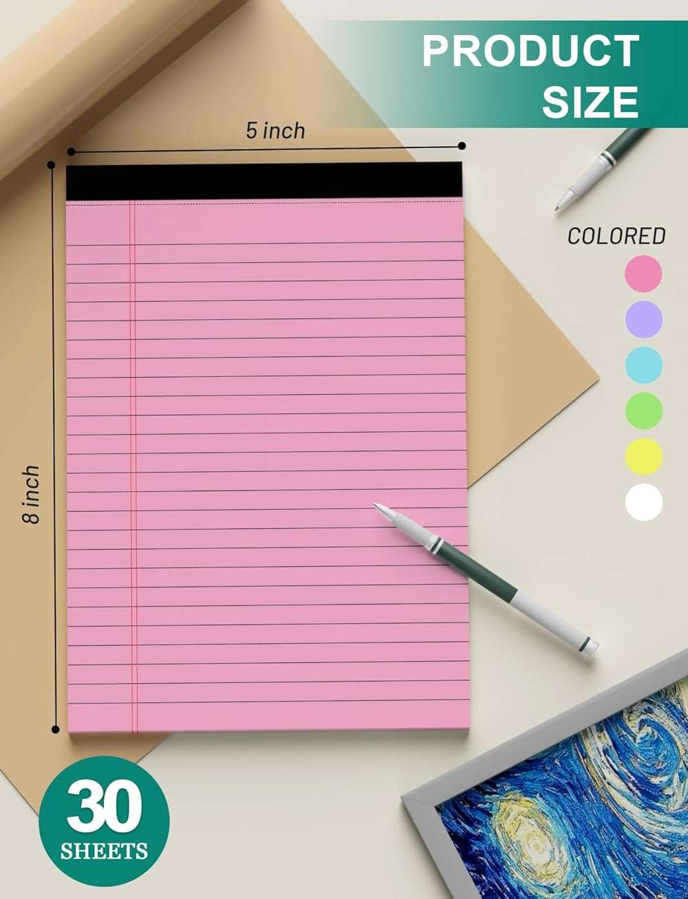 AIFLYAN 12 Pack Legal Pads 5x8 Inch Colorful Note Pads for Writing NotePads，Narrow Ruled Small Notepad 5x8 inch Legal Pad,30 Sheets Per Notebook Writing Pad for Study, Office, to-Do Lists(Multicolor) - Image 2