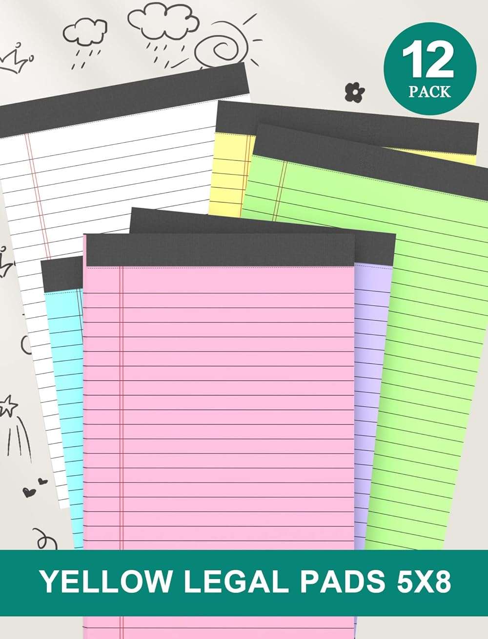AIFLYAN 12 Pack Legal Pads 5x8 Inch Colorful Note Pads for Writing NotePads，Narrow Ruled Small Notepad 5x8 inch Legal Pad,30 Sheets Per Notebook Writing Pad for Study, Office, to-Do Lists(Multicolor) - Image 7