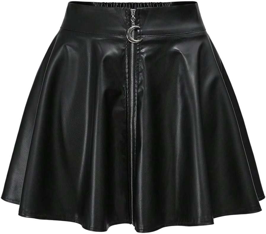BEAUDRM Women's Leather Mini Skirts Gothic Zipper Ruffle Drop Low Rise A Line Flared Short Skirts Y2k Pleated Skirt - Image 1