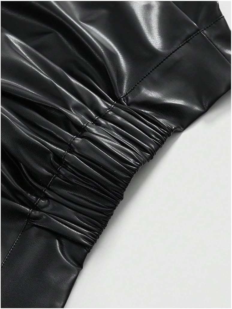 BEAUDRM Women's Leather Mini Skirts Gothic Zipper Ruffle Drop Low Rise A Line Flared Short Skirts Y2k Pleated Skirt - Image 4