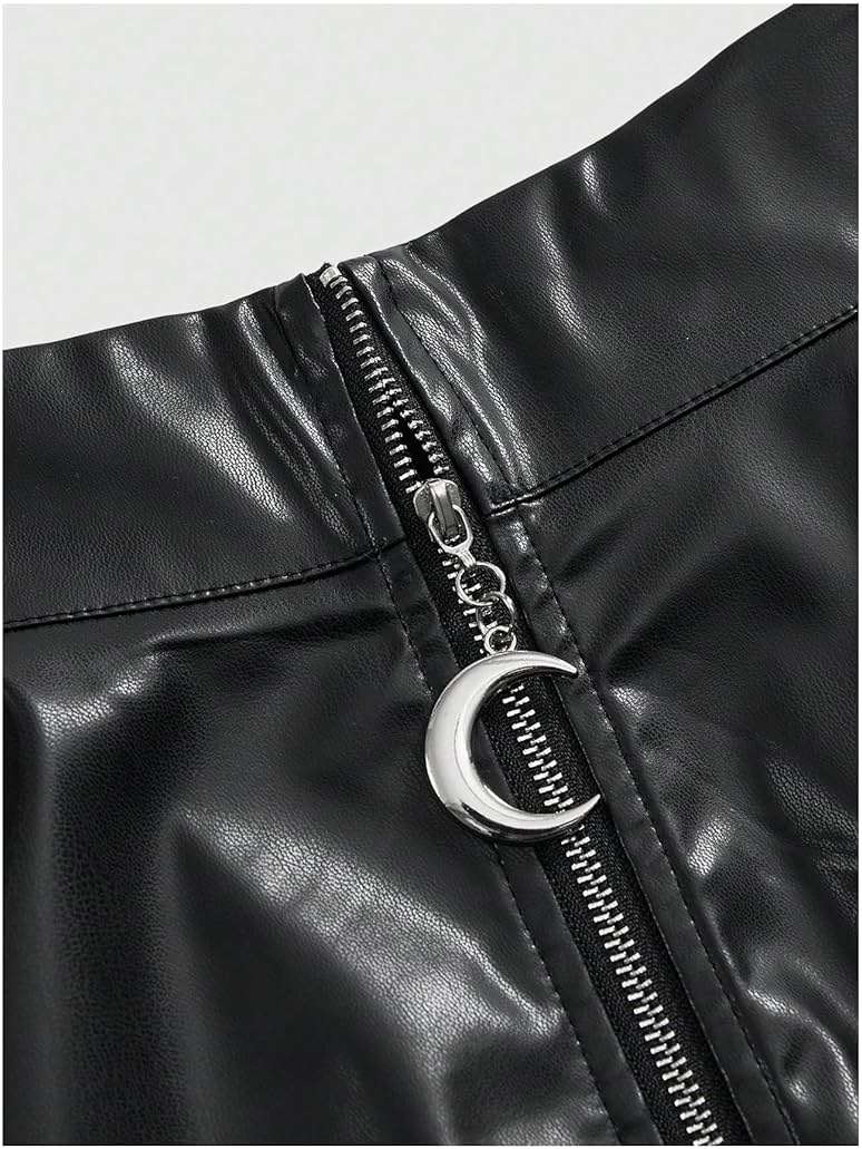 BEAUDRM Women's Leather Mini Skirts Gothic Zipper Ruffle Drop Low Rise A Line Flared Short Skirts Y2k Pleated Skirt - Image 5
