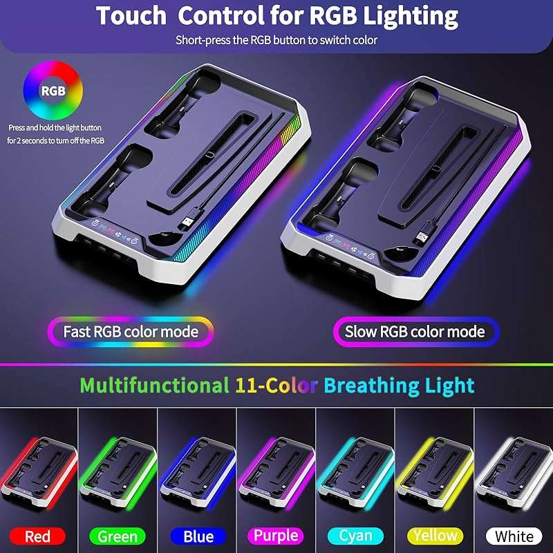PS5 Cooling Station for PS5/Slim/Pro Disc Digital Console, PS5 Stand Cooling Fan Station with RGB Lights & 3 Level Fan, PS5-Controller Charger, PS5-Accessories with 3 USB Ports, Headset Holder - Image 3