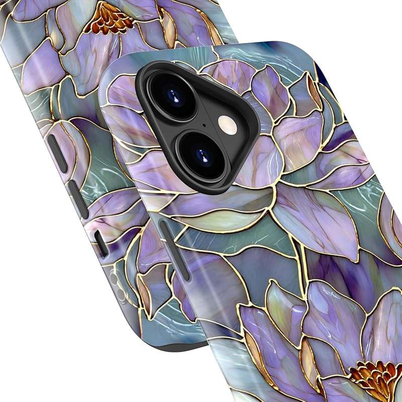 DorisMax for iPhone 17 Case - Wireless Charging Compatible - Dual-Layer Hard Shell + Silicone Cover - Shockproof Protective Phone Case with Stylish Designs for Women - Abstract Lotus - Image 5