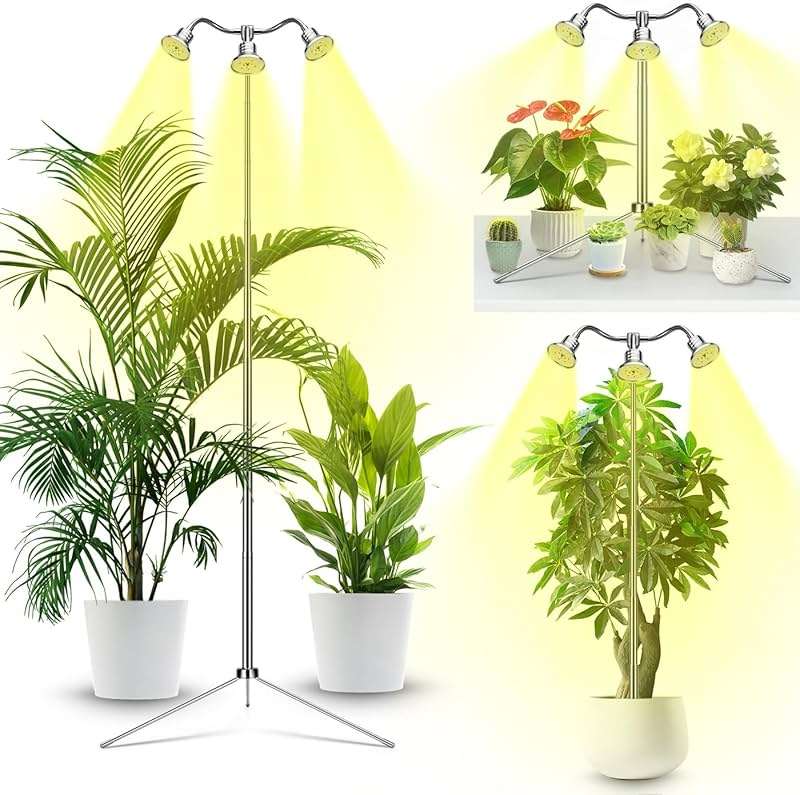 Full Spectrum Grow Lights for Indoor Plants 15-62 Inches Height Adjustable Aluminum Alloy Plant Growing Lamps with Detachable Tripod Stand, Auto On/Off Timer (Full Spectrum, Three Heads) - Image 1