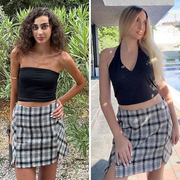 EXLURA Women's Fashion Faux Wool Mini Skirt High Waisted Y2K Trendy Side Slit Tweed Plaid Skirts 2025 Fall Winter Outfits - Image 4