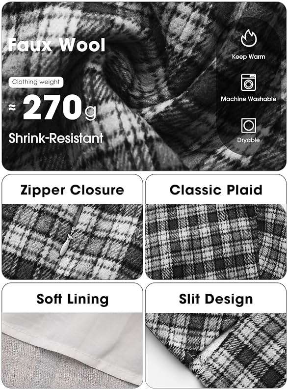 EXLURA Women's Fashion Faux Wool Mini Skirt High Waisted Y2K Trendy Side Slit Tweed Plaid Skirts 2025 Fall Winter Outfits - Image 5
