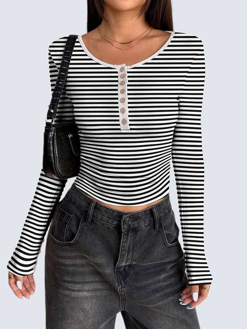 Zeagoo Womens Long Sleeve Henley T Shirts Button Ribbed Knit Slim Fitted Tee Tops Basic Casual Work Blouse XS-XXL - Image 5
