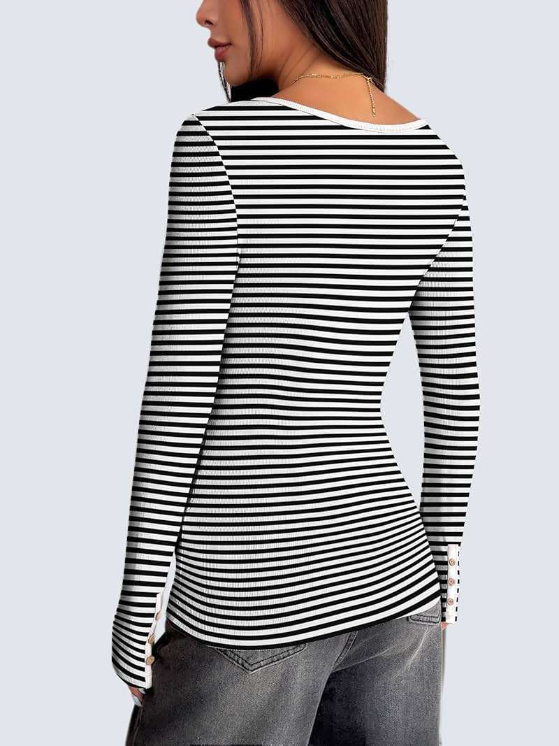 Zeagoo Womens Long Sleeve Henley T Shirts Button Ribbed Knit Slim Fitted Tee Tops Basic Casual Work Blouse XS-XXL - Image 6