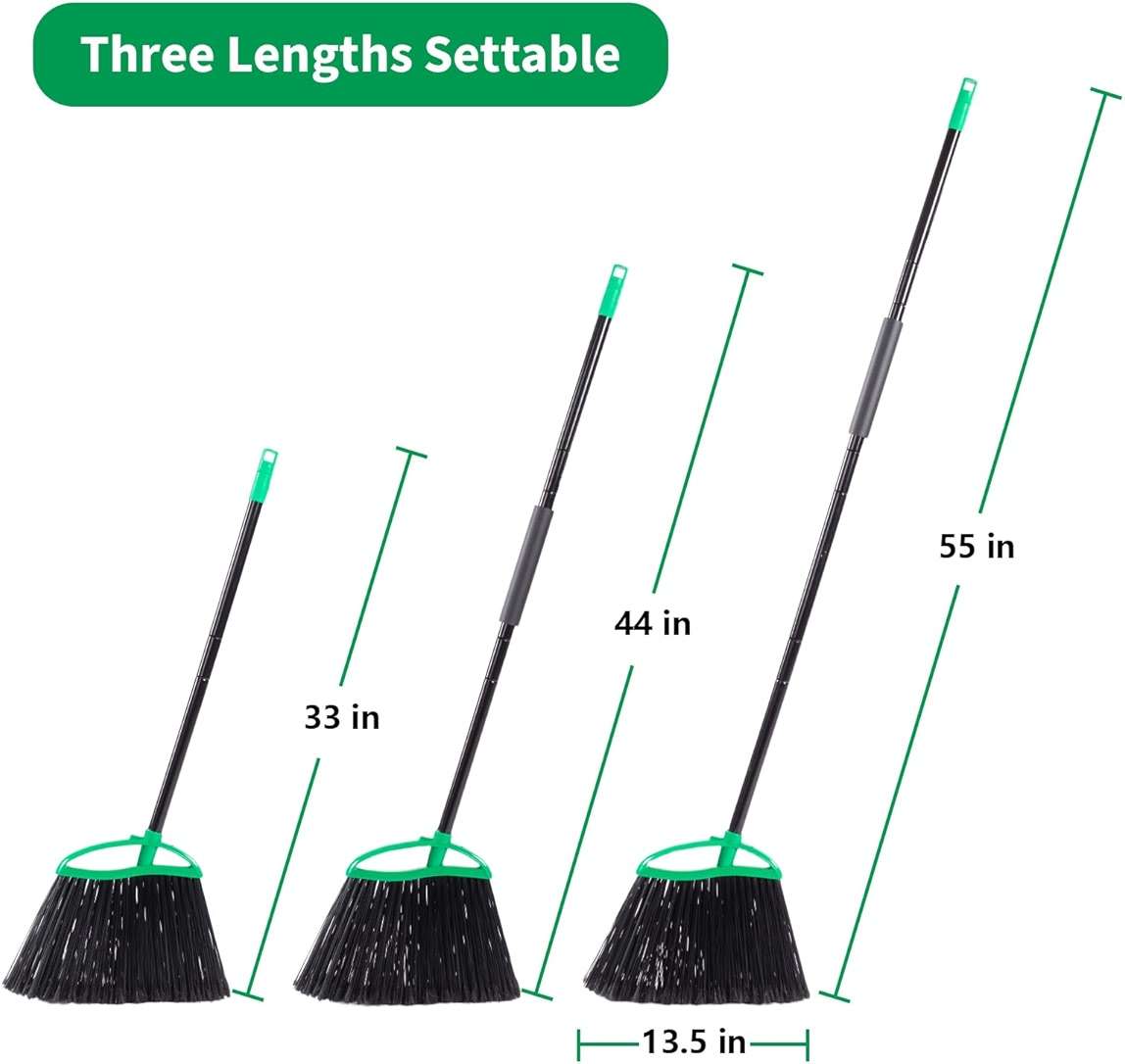 HileSwan 2 Pack Heavy Duty Brooms, 55" Long Handle Indoor Outdoor Angle Broom Set, Household Commercial Floor Cleaning, for Sweeping Home, Kitchen, Deck, Garage, Patio - Green - Image 3